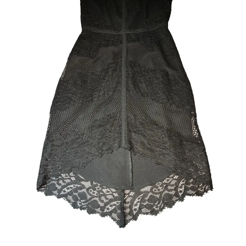 Adelyn Rae Womens Sheath Dress Black Floral Lace Crew Neck Sleeveless Zip Small